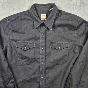 Levis Shirt Mens Large Black Denim Peal Snap Button Up Standard Fit Western